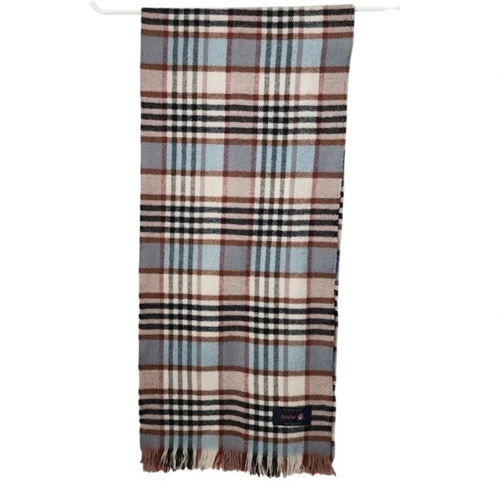 VINTAGE ROOSTER Plaid Wool Fringe Scarf 50x11 Preppy‎ Academia